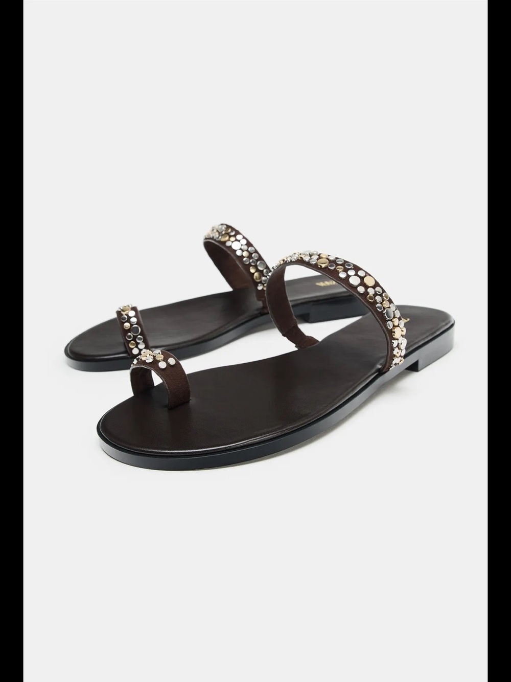 Zara Brown Toe-Ring Sandals with Gold & Silver Studs